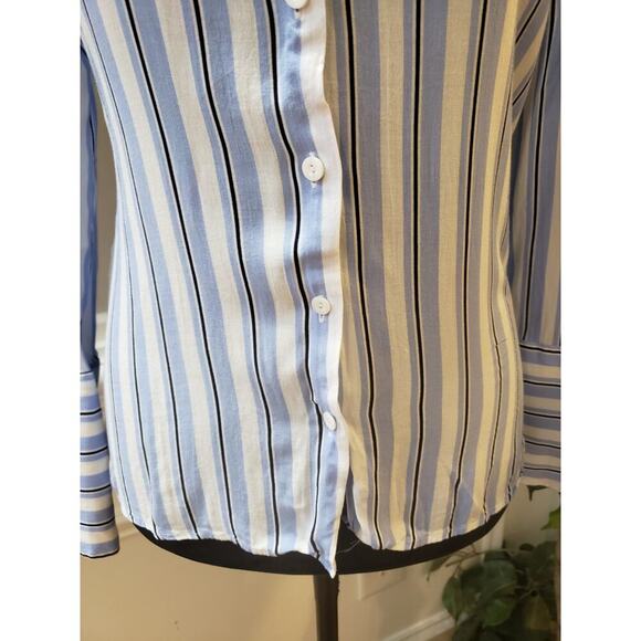 Mango Button Down Shirt Women's 2XS Blue White Striped Long Sleeve Collared - Picture 10 of 13